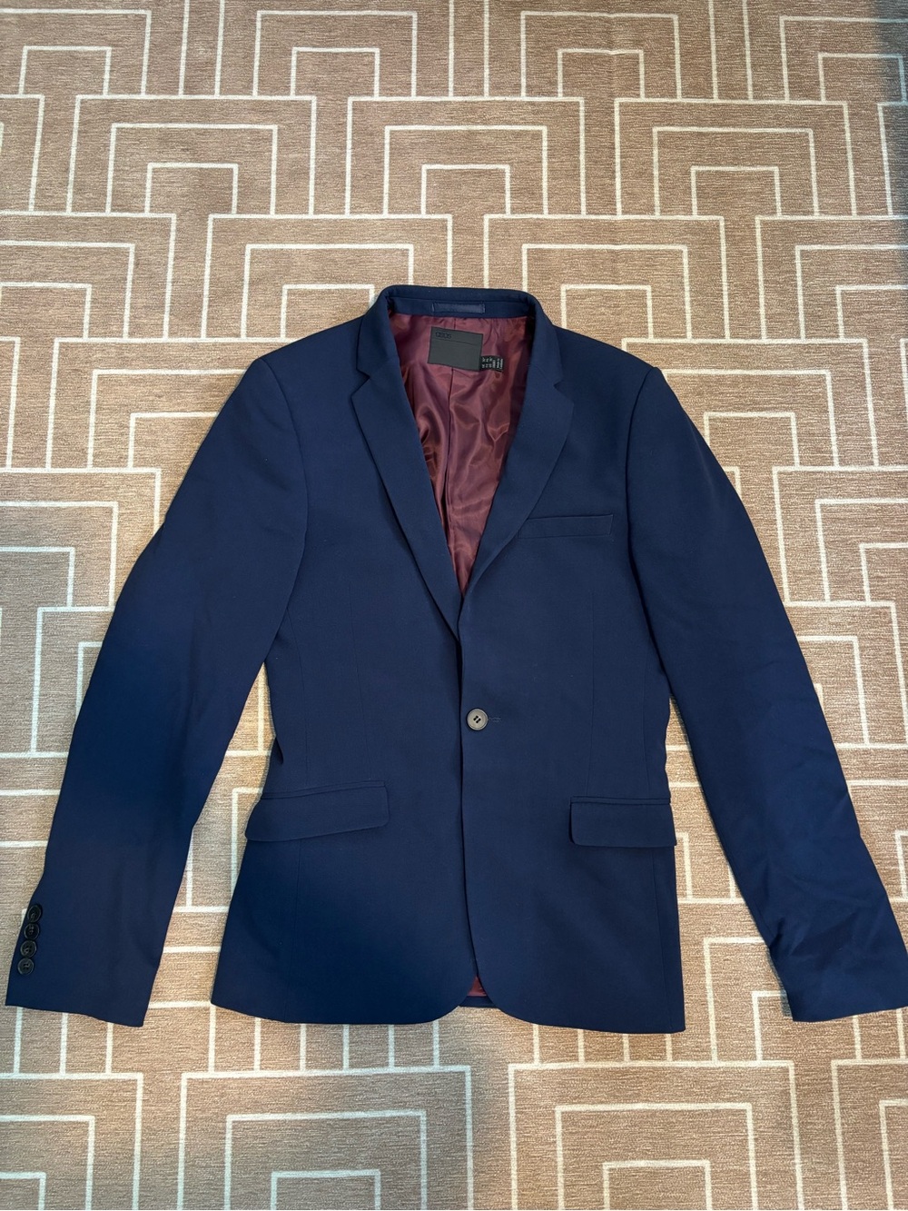 ASOS Navy Single-Breasted Blazer with Burgundy Lining
